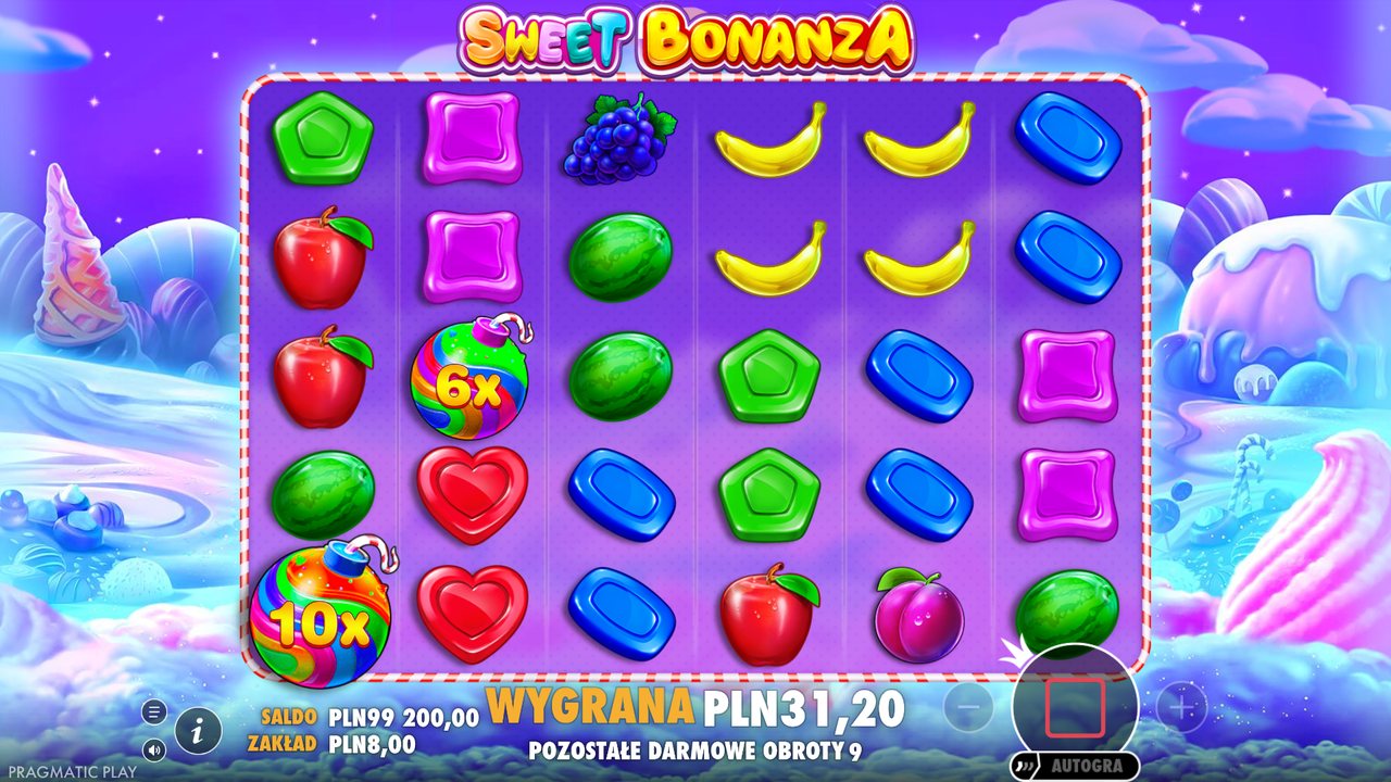 Darmowe spiny w Sweet Bonanza: bomby-mnożniki 6x i 10x na polu